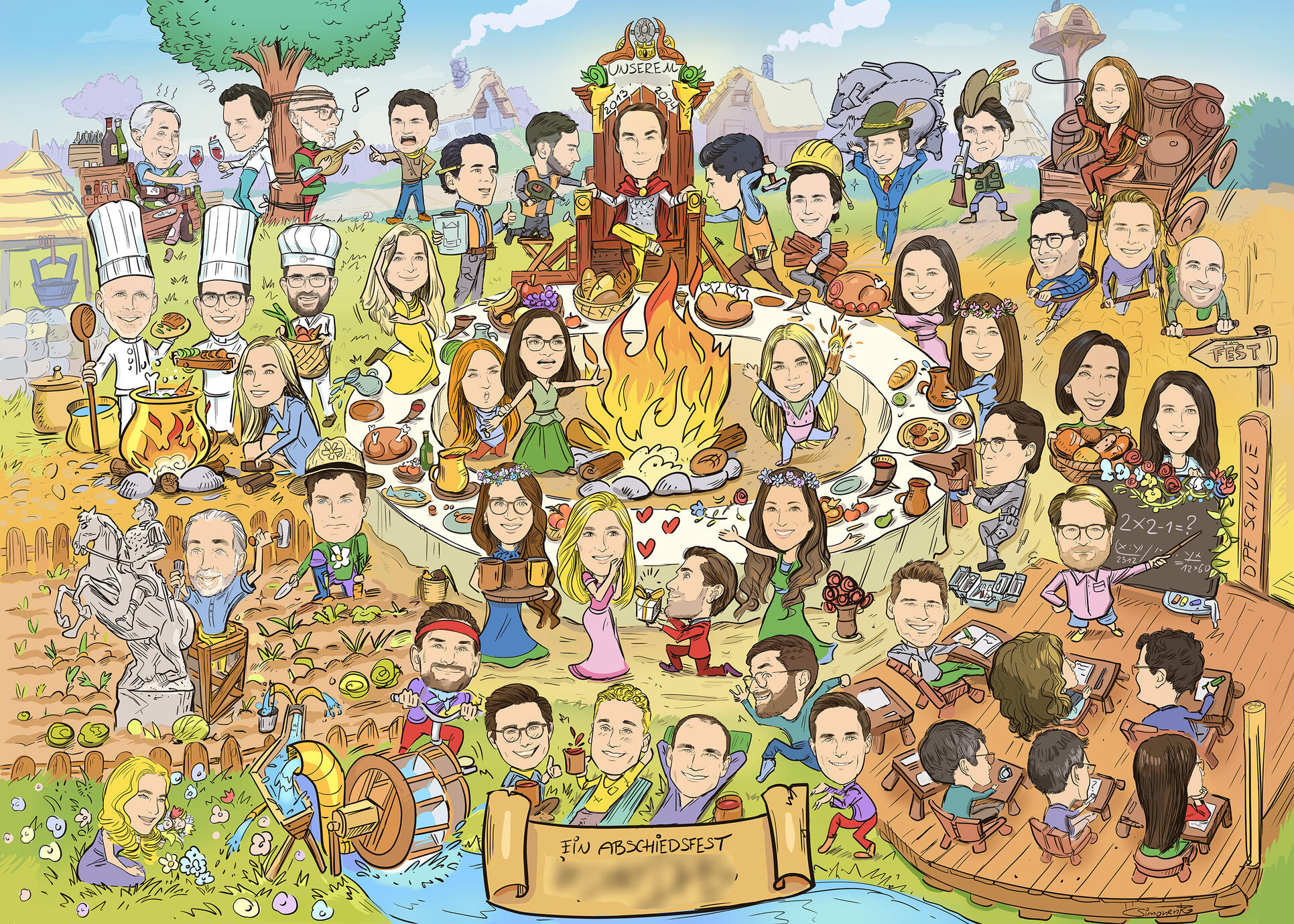 Large Group Caricature Drawing for a Farewell or Keepsake